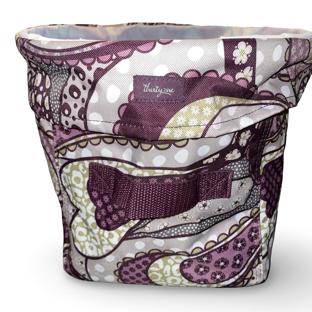 Thirty One Utility Bin Purple Paisley Print Pop Up Storage Basket Round Collapse